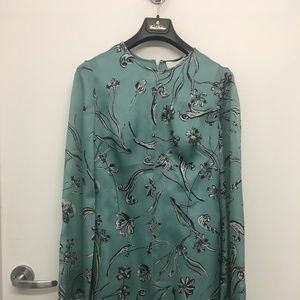 Blue/Green Floral Print Silk Organza Mini Cocktail